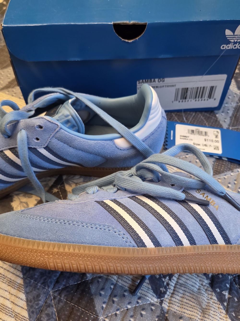 Adidas Samba OG Blue Suede Gum Sole Sneakers Size 7.5